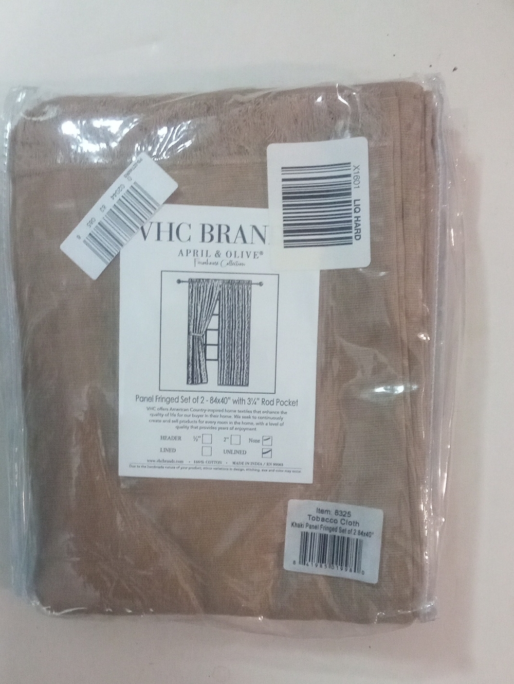 April & Olive Farmhouse Collection Tobacco Cloth Set 2 Panels NWT $43.67